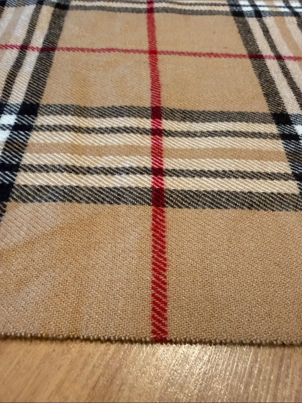100% Cashmere Scarf Made in Scotland Camel Plaid Fringe Soft 70”
